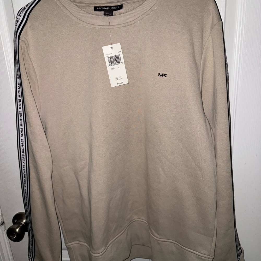 Michael Kors Men's Crewneck Sweater in Beige with Logo Trim